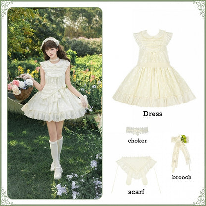 Butterfly Lolita Peter OP Spitze Creme Set Voll gepatchter Pan Kleid Kragen