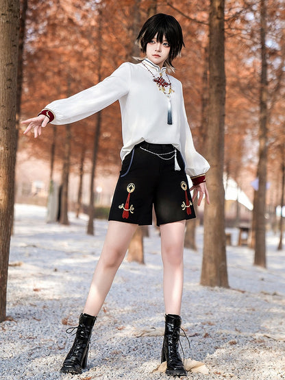 Schwarze Ouji Lolita-Shorts mit geradem Bein, Kette und Quaste