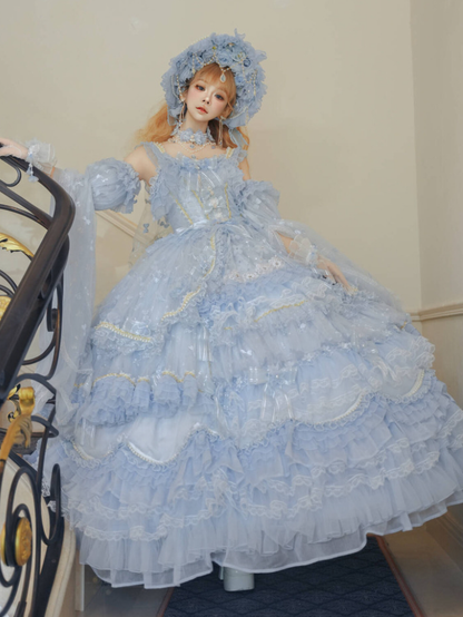 with Hime Dress Bead Lolita Floral Available Length Gorgeous and Blue Plus Accents Floor Hanayome Wedding Sizes
