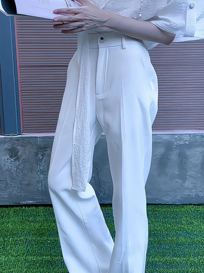 High-waisted Button Ouji with Slight Lolita Fly Zipper Closure White Flare Pants