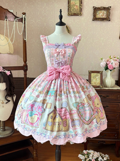 Blush Lace Bow JSK with Bear Motif and Sweet Details - Sweet Dream Shop