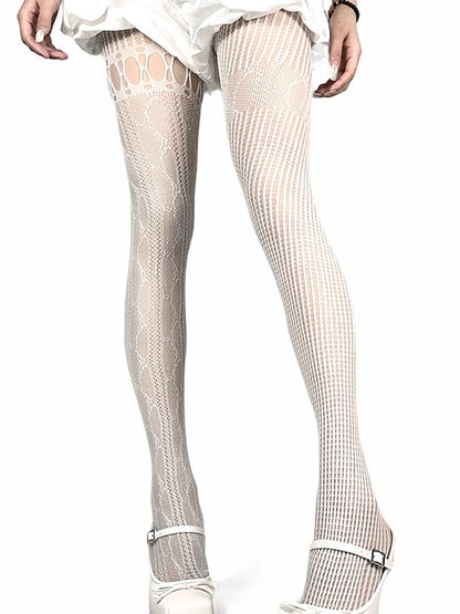 Cutout Options Tights Y2K Fishnet Design 4 Asymmetrical Color
