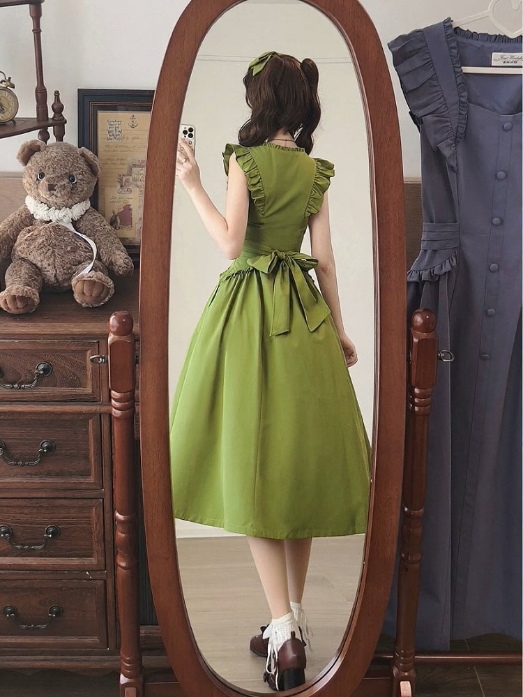 Robe d'été verte rétro à volants - Forest Wardrobe