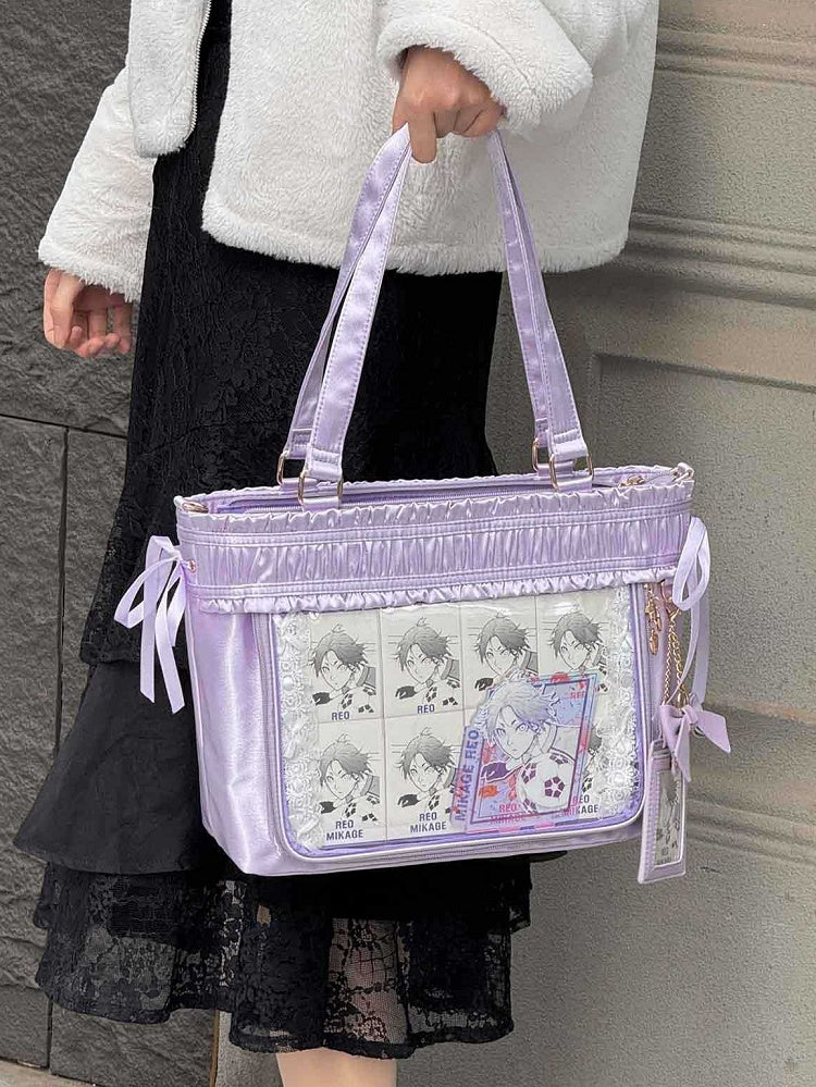 イタバッグ フリルリボンボウ 大容量トートバッグ パープルトリム