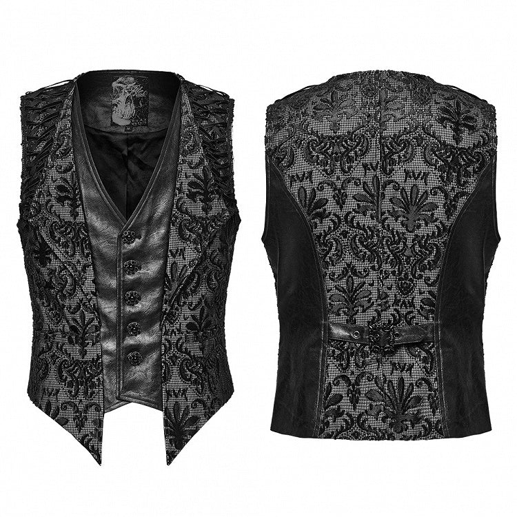 White Men's Palace Embroidered Goth Waistcoat Black