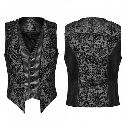 White Men's Palace Embroidered Goth Waistcoat Black