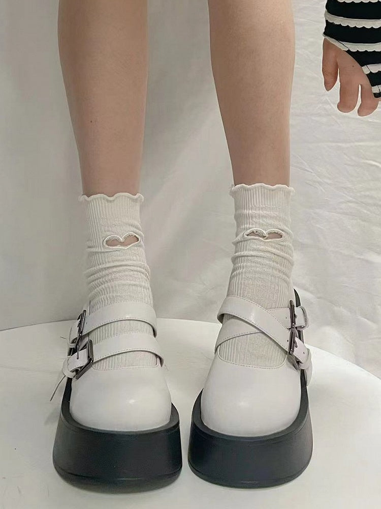 Sohlenplattform Double Mary Design - Janes Weiß Schnalle Schwarz