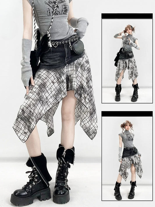 Kariertes Taschentuch SchwarzWeiß Y2K Muster Rocksaum