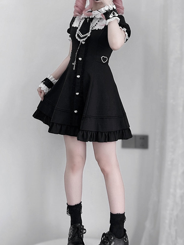 Tie Jirai Kei Set- Wrist + Black Available Lace Trim Dress + Cuffs Size Plus Shorts