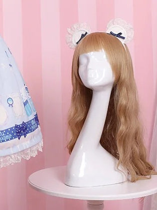 KC White Teddy Bear Ears Lace Trim Lolita