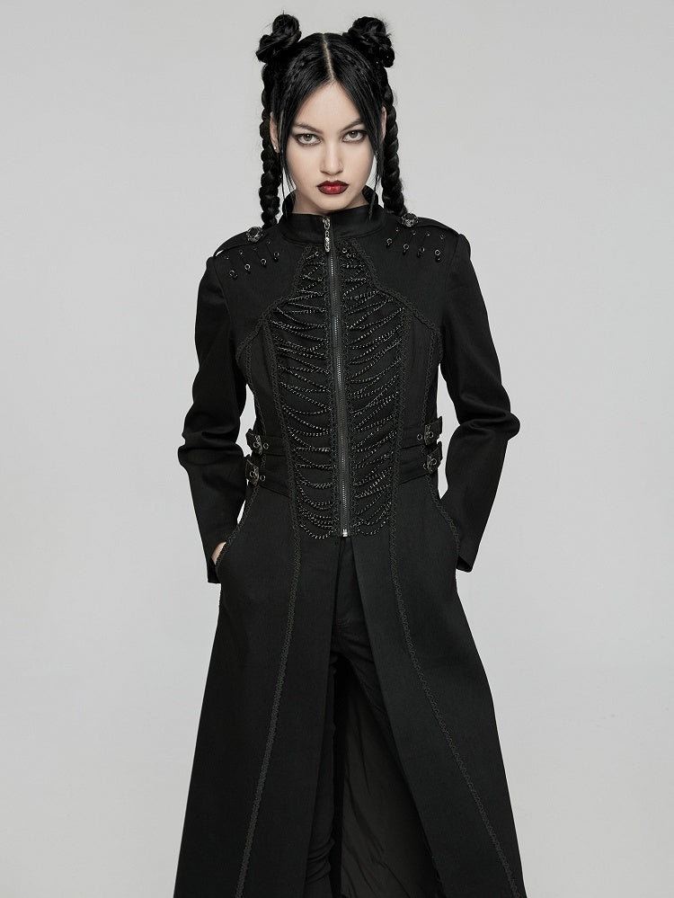 Black Punk Chain Long Denim Jacket