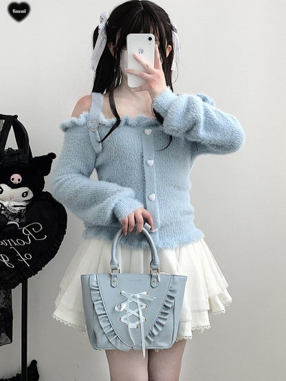 ジライケイ ブルー オフショルダー ネックライン ランドマインスタイル セーター