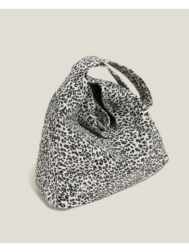 White Print Shoulder and Black Leopard Bag Canvas