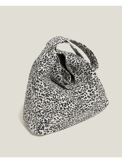 White Print Shoulder and Black Leopard Bag Canvas