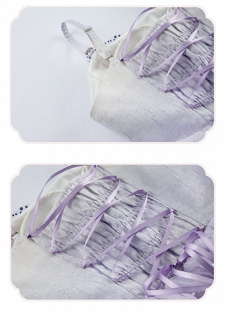 Purple Rhinestone Balletcore Lolita Silver Star Shimmer Dress - Nikki Tomorrow