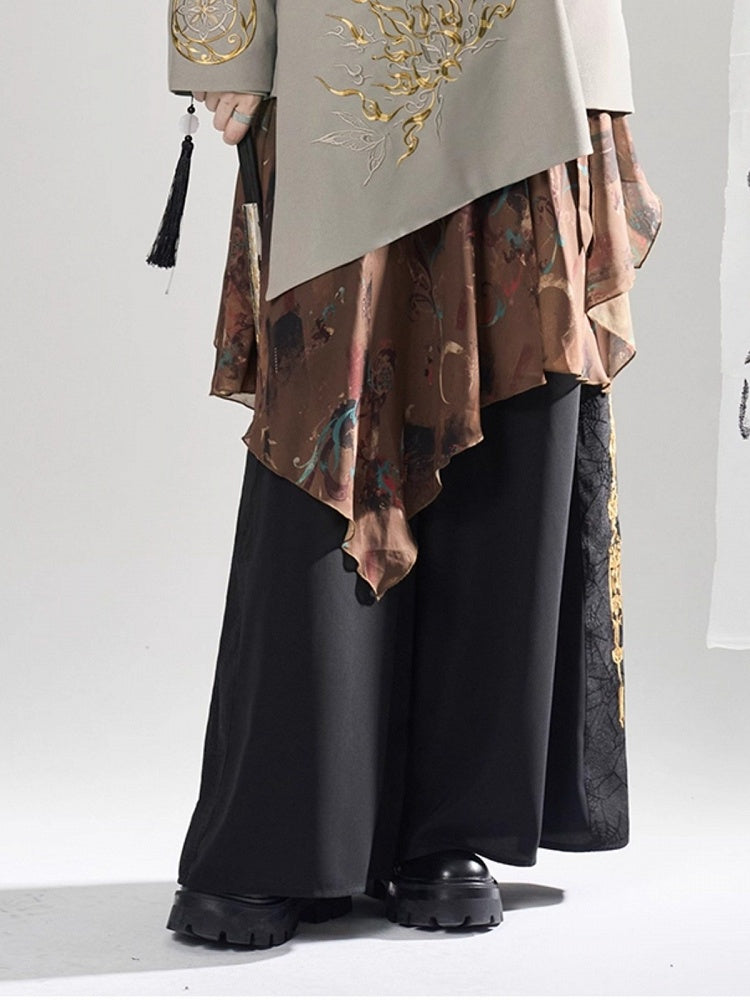 Pants with Cheongsam Embroidery Apron Wide-leg Detachable Style