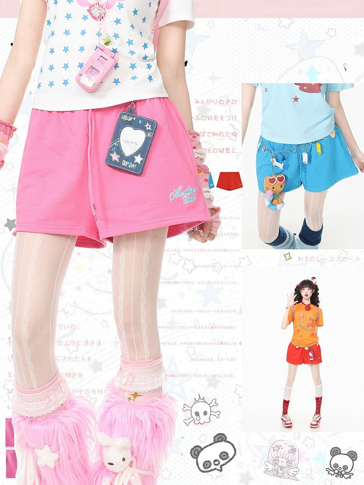 Cute Pink Letter-Printed Drawstring Summer Shorts - Languid Park