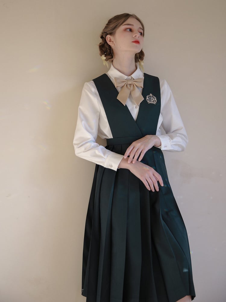 Grüner Gürtel mit Stickerei 65 Preppy Overalls Kellerfaltenrock / und 70cm Dunkel