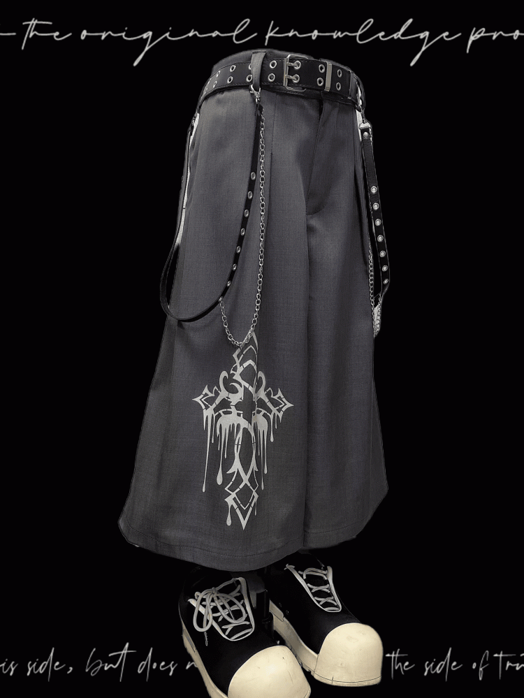 ワイドレッグパンツ グレー クロスプリント ヴィンテージ