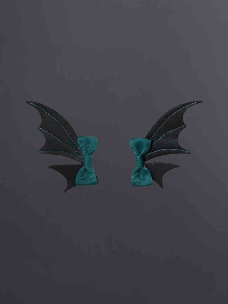 Black and Green Bat Wings Bowknot Hairclips