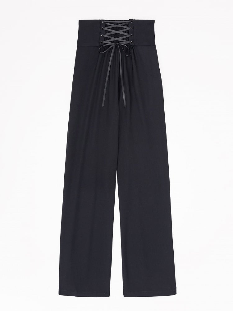 Black Boned Corset Belt High-Rise Ouji Pants - DevilInspired Exclusive Collection