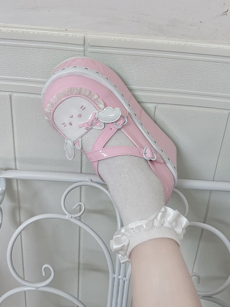 Yume Kawaii Pink Round Toe Kitty Angel Heart Buckle Platform Lolita Shoes