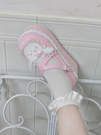 Yume Kawaii Pink Round Toe Kitty Angel Heart Buckle Platform Lolita Shoes