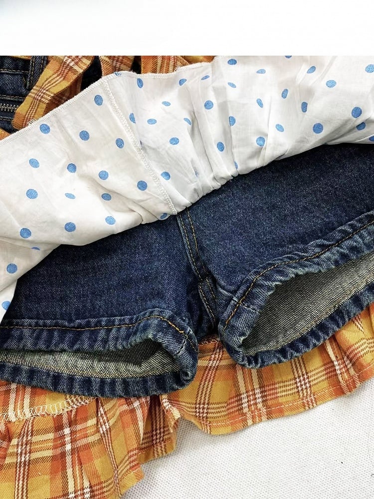 Plaid Shorts And + Pattern Polka-dot Orange Blue Y2K