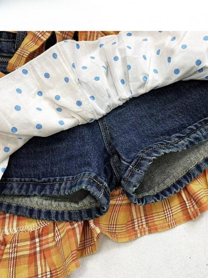 Plaid Y2K And + Pattern Orange Polka-dot Shorts Blue