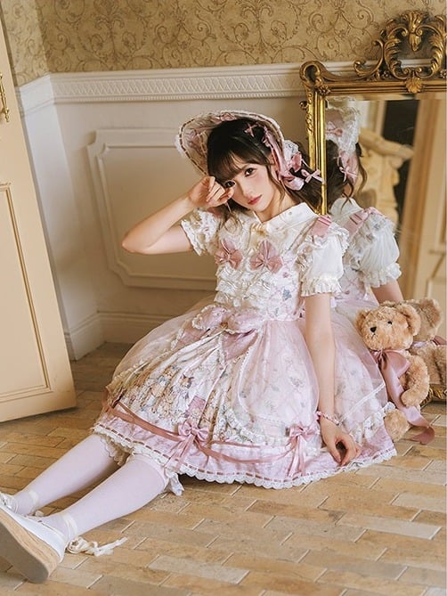 Sweet Lolita Blouse with Embroidered Collar and Puff Sleeves - Treasure House