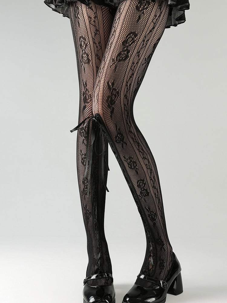 Detail Lace Lace-up with Lolita Colors Tights Pattern Floral 6