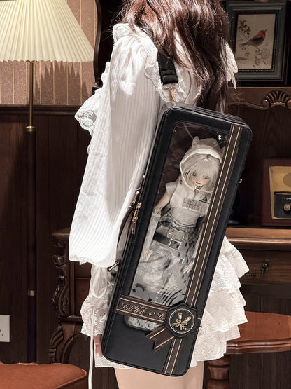 Transparent Window Black 1/4 Scale BJD Bag with Embroidered Details - Salt Tea