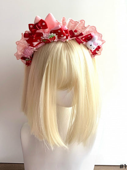 KC With Options 2 Applique Ear Pink Bunny Bowknot Strawberry