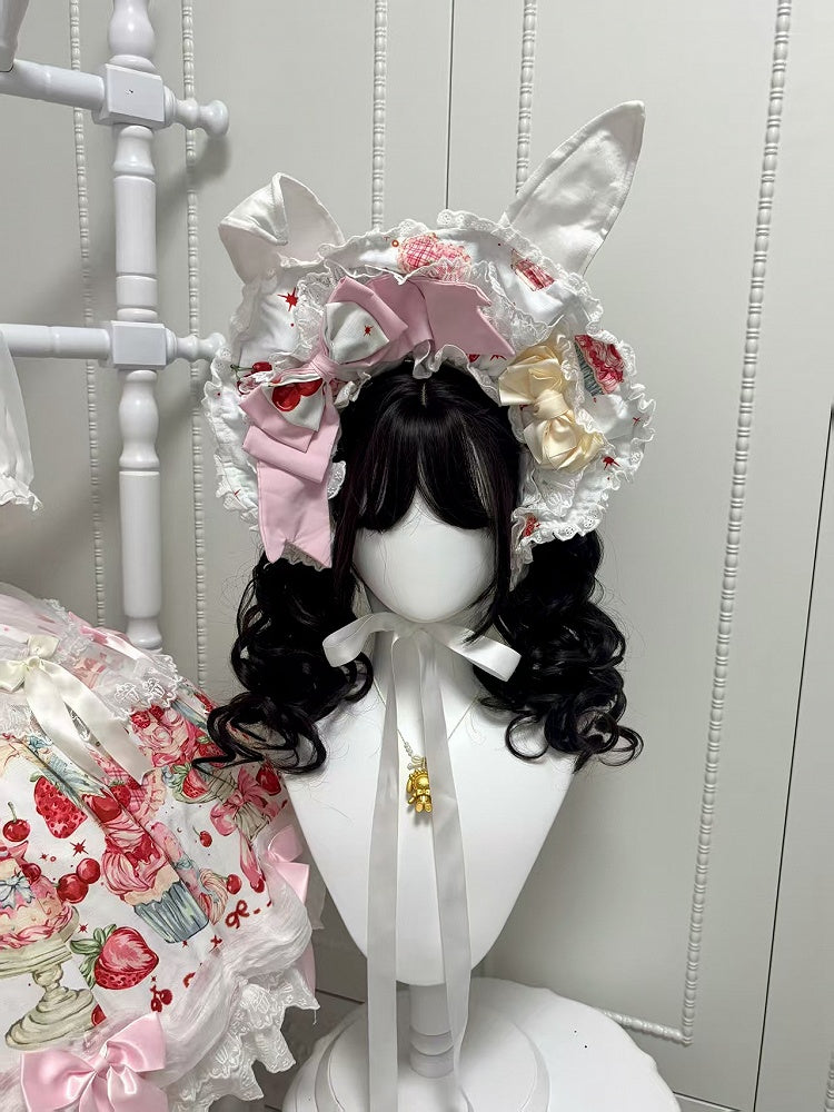 Blaue Haube Ohren Rosa Süßes Gelb Weiß Lolita Bunny /
