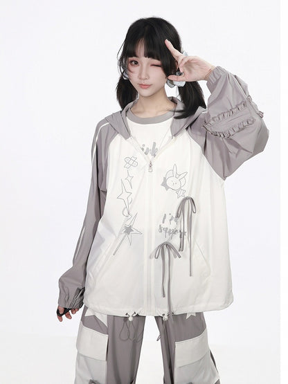 Cool-Touch Cartoon Print Hooded Jacket - PINK SAVIOR