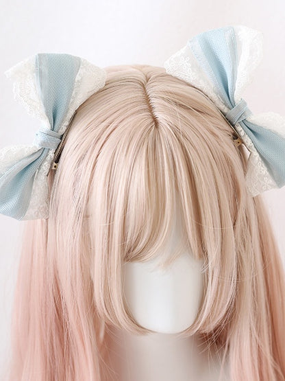 Lolita Cute And Lace Pair Of Bowknot Light Blue Hairclips A White