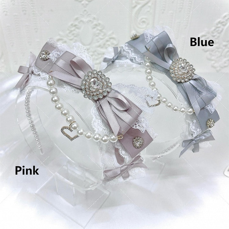 Colors 6 Details Rhinestone Bow Heart Pearl with KC Chain