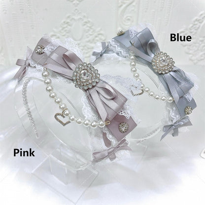 Colors 6 Details Rhinestone Bow Heart Pearl with KC Chain