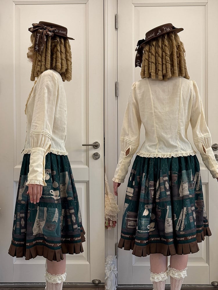 Beige Leg-of-Mutton Sleeves Lace Trim Elegant Blouse - Dream Whale