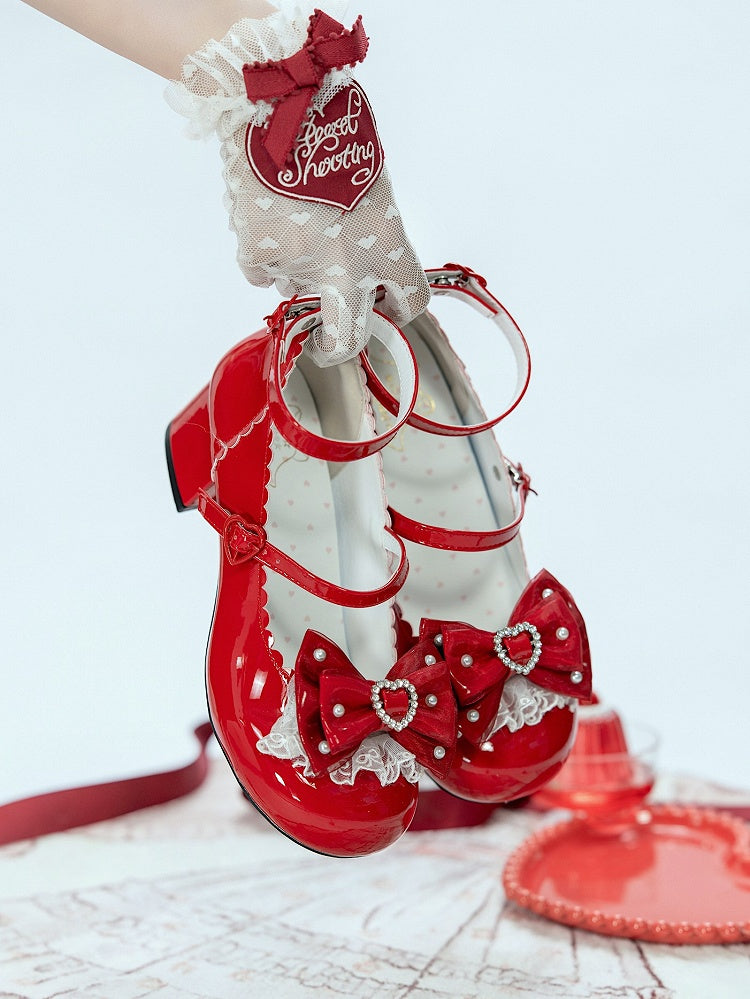 Janes with Elegant Lace Mid-heel Lolita Trim Red Mary
