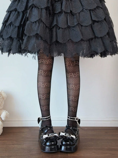 Heart Patterned Sheer Lolita Tights Available in Three Colors - Milkcat Studio