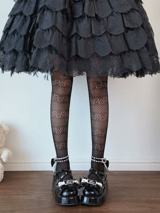 Heart Patterned Sheer Lolita Tights Available in Three Colors - Milkcat Studio