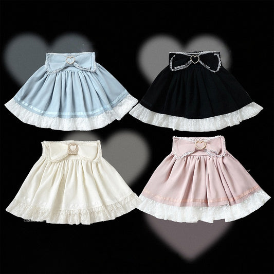 Bow Decorated Skirt with Lace Trim, Jirai Style, 4 Colors - Kitty Bxllet