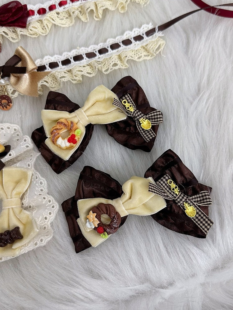Hairclips with Charm Lolita Blue/Brown Bow Golden Sweet