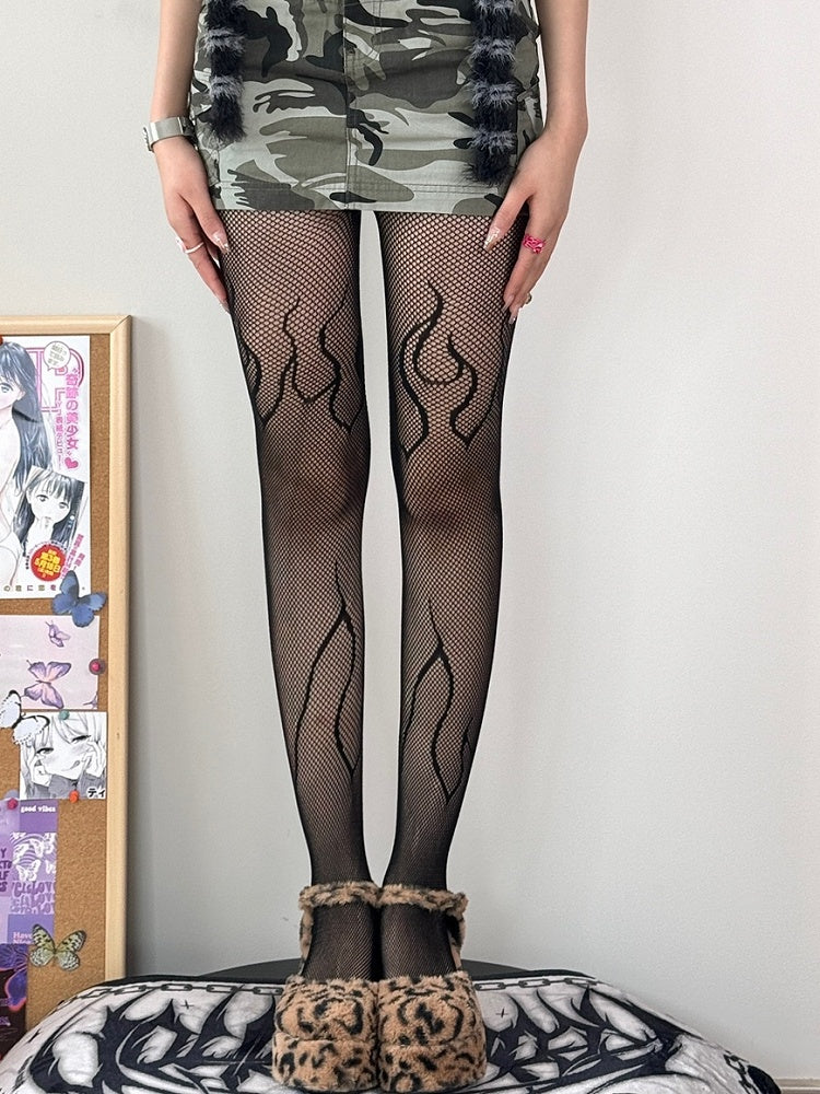 Y2K Pattern Fire Tights Black/Red