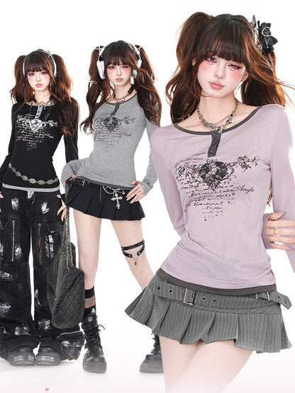 Schwarz/Grau/Pink Fake Zweiteiler Top