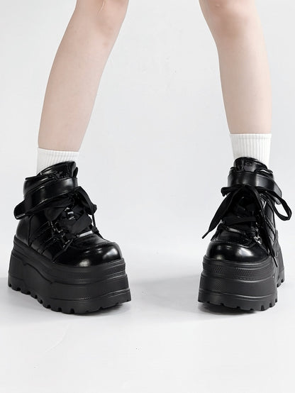 And Lace-up Black Strap Closures Velcro Wings Decor Gothic Detachable - Platforms
