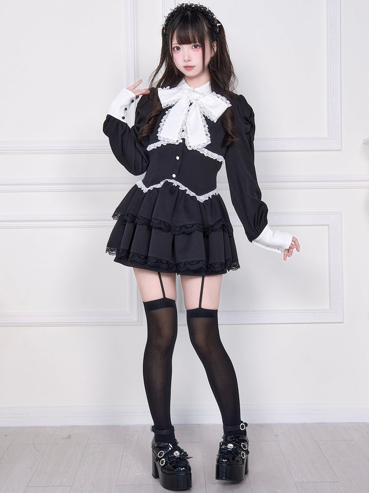 Hem with Layered Shorts Kei W-Shaped Matching Dress Double Black Corset Waist Jirai