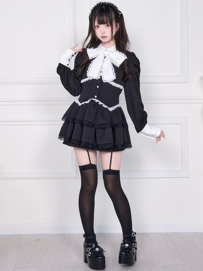 Hem with Layered Shorts Kei W-Shaped Matching Dress Double Black Corset Waist Jirai