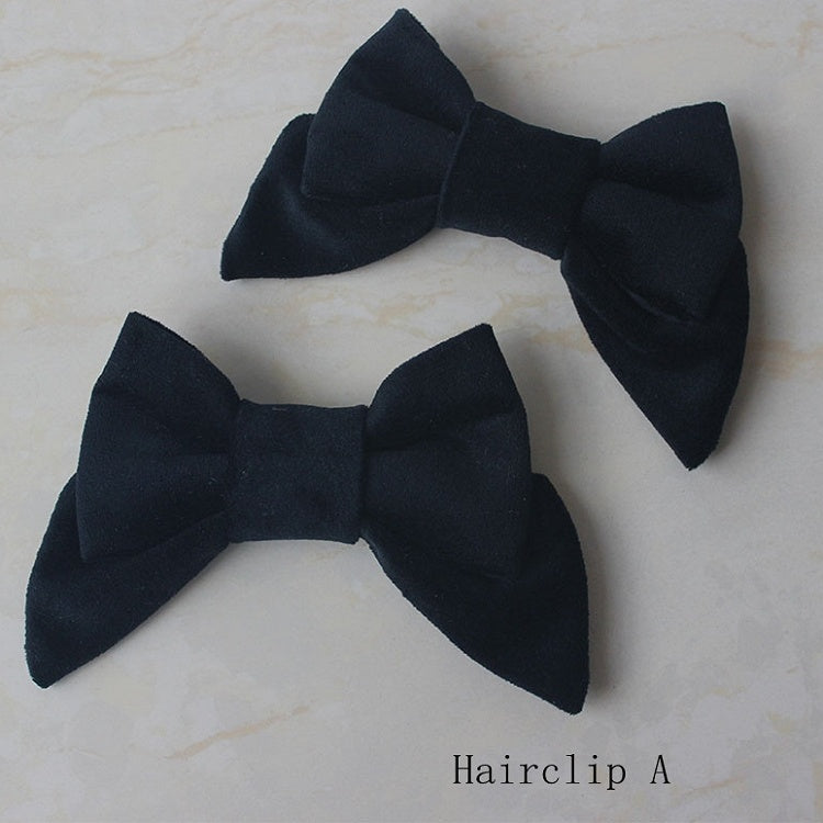 Black Velvet Lace Trim Bonnet With Bowknot Details Hairclips